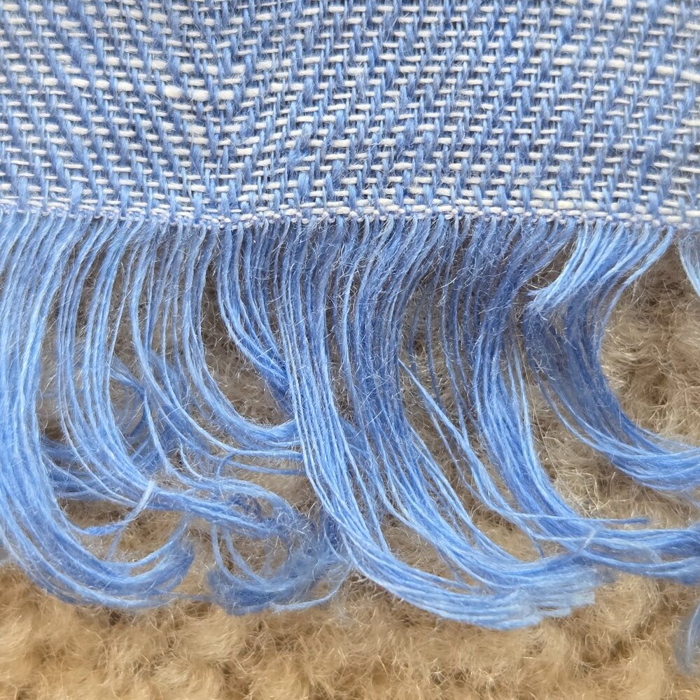 Oska Linen Scarf Blue White - Picture 2 of 7